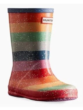 Hunter Kids' Glitter Rainbow Stripe Rain Boots - Size 10 US / 9 UK